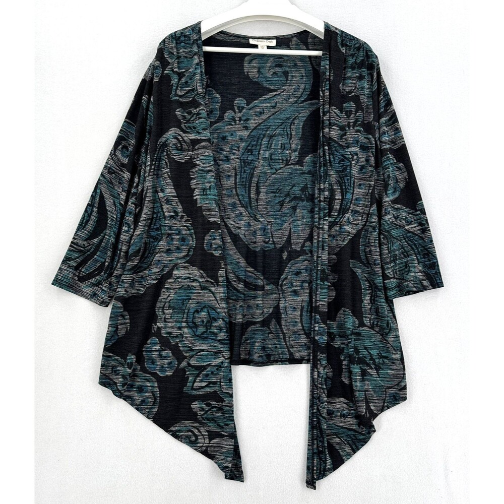 Coldwater Creek Top Women 2X Teal Paisley Open Front Sharkbite Boho Lagenlook